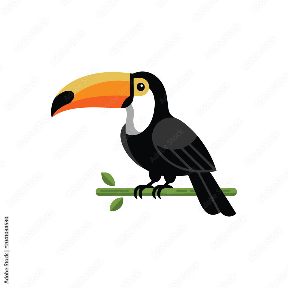 Obraz premium Colorful Toucan Bird Perched on Branch Illustration.