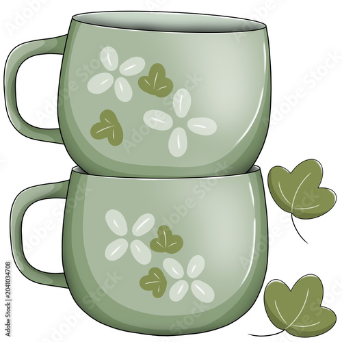 Two cups of green tea are stacked on top of each other.