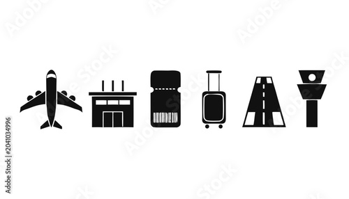 Travel and airport thin line icon set with yellow accents vector illustration.
