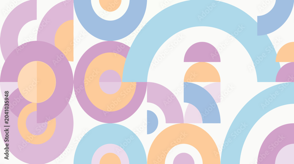 Fototapeta premium Abstract Geometric Background with Soft Pastel Circles and Arcs, Minimalist Retro Design