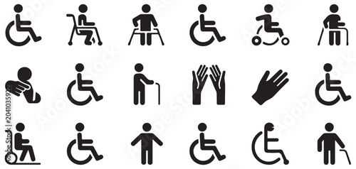 Tableau sur toile Set of black disability and accessibility icons isolated on transparent background