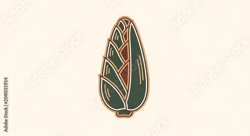 Stylized Green Leaf Icon Centered on Minimal Cream Background