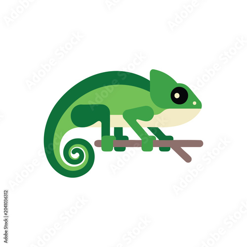 Green Chameleon Perched on Branch Illustration.