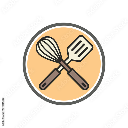 Crossed Whisk and Spatula Cooking Icon.