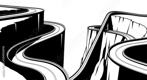 Foto Winding roads diverge at a cliff edge illustration.