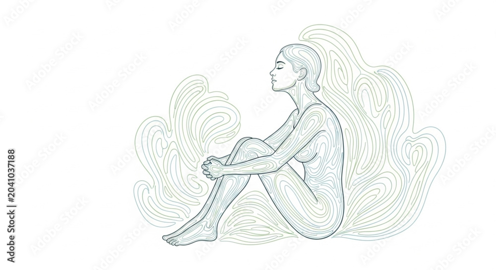 Obraz premium Woman sitting alone with head tilted up in contemplation.
