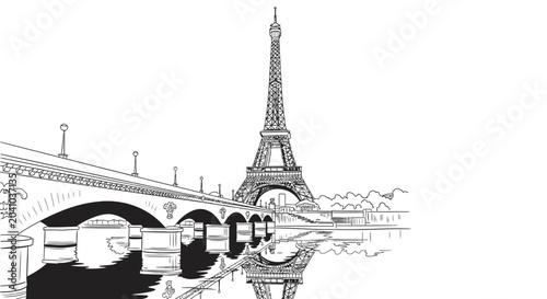 Isolated vector illustration of the famous Eiffel Tower in Paris France a historic French landmark and black and white architectural monument symbol of European travel and tourism