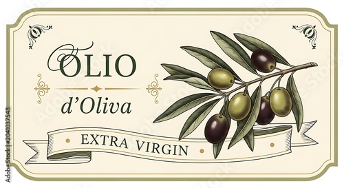 Vintage Extra Virgin Olive Oil Label Illustration Design.
