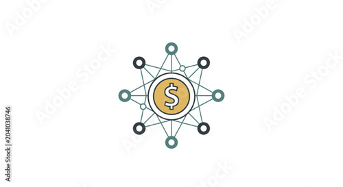 Cuadro en lienzo Golden dollar sign in network.