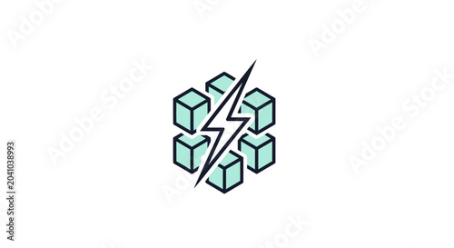 Foto Green cubes with lightning bolt symbol.