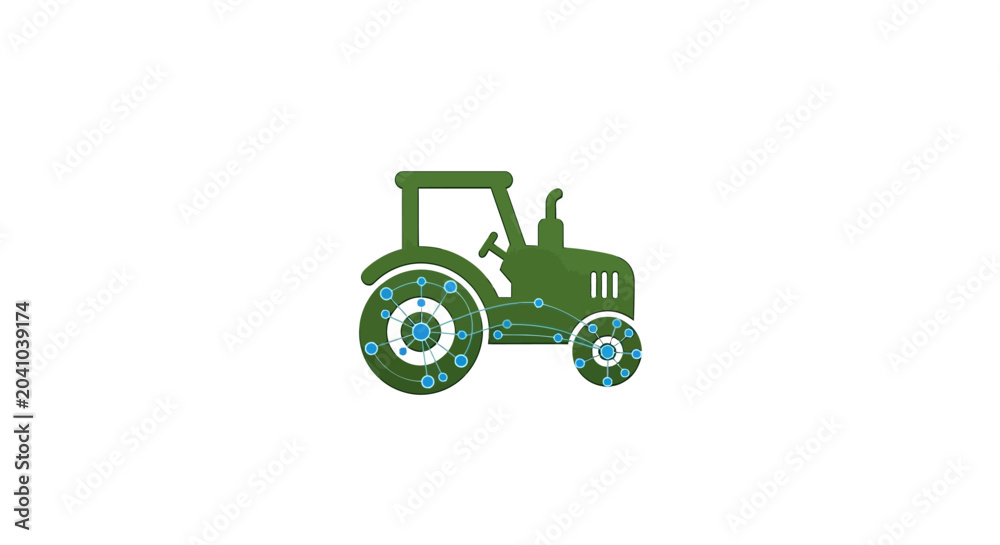 Naklejka premium Green Tractor Farm Equipment Vehicle.