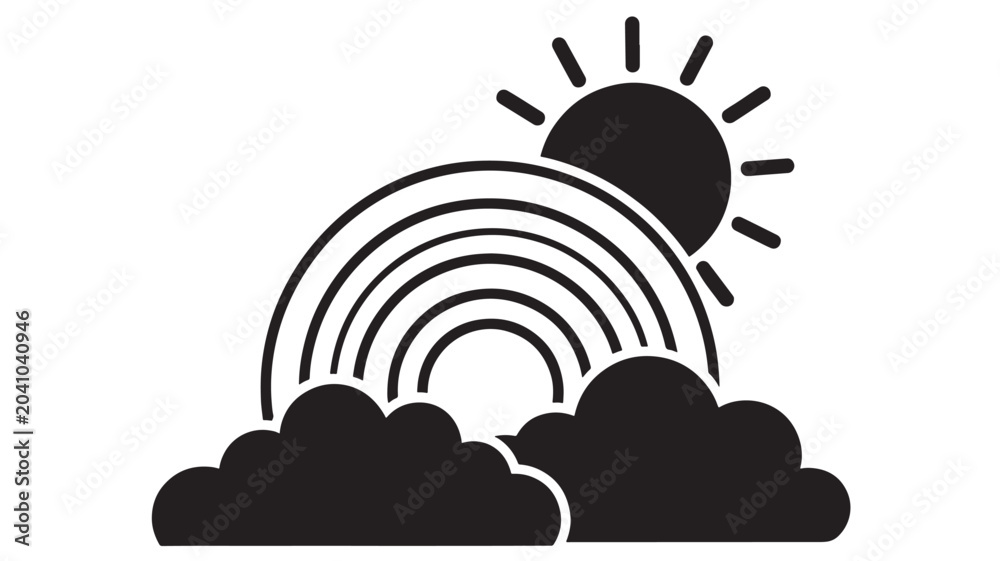 Fototapeta premium Rainbow Emerging From Clouds with a Sun in the Background Featuring Weather, Nature, Sky with Sunlight and Arc Elements for Colorful, Illustration