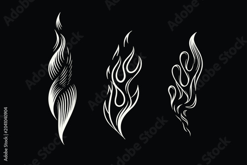 Outline Flame Set Hand Drawn Vector Image