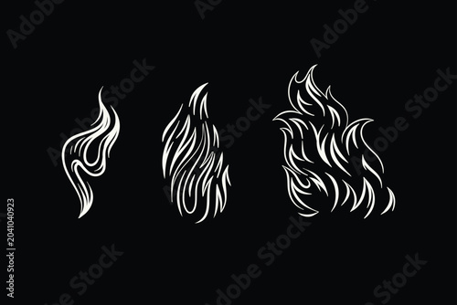 Outline Flame Set Hand Drawn Vector Image
