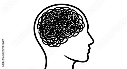Cuadro en lienzo Tangled thoughts inside human head silhouette representing confusion