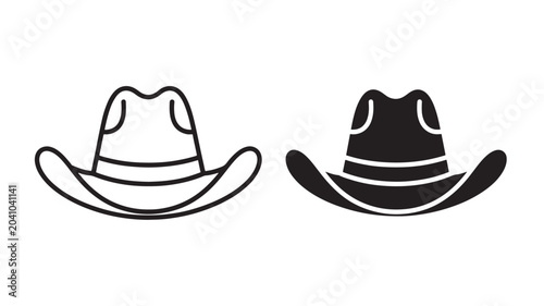 Foto Cowboy Hat Icon Illustration, Black and White Line Art Set for Western Style Ban