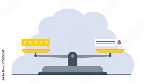weighing feedback and five star rating on balance scale