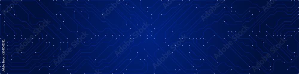 Obraz premium Deep blue digital circuit board pattern with white connection points and intricate pathways technology