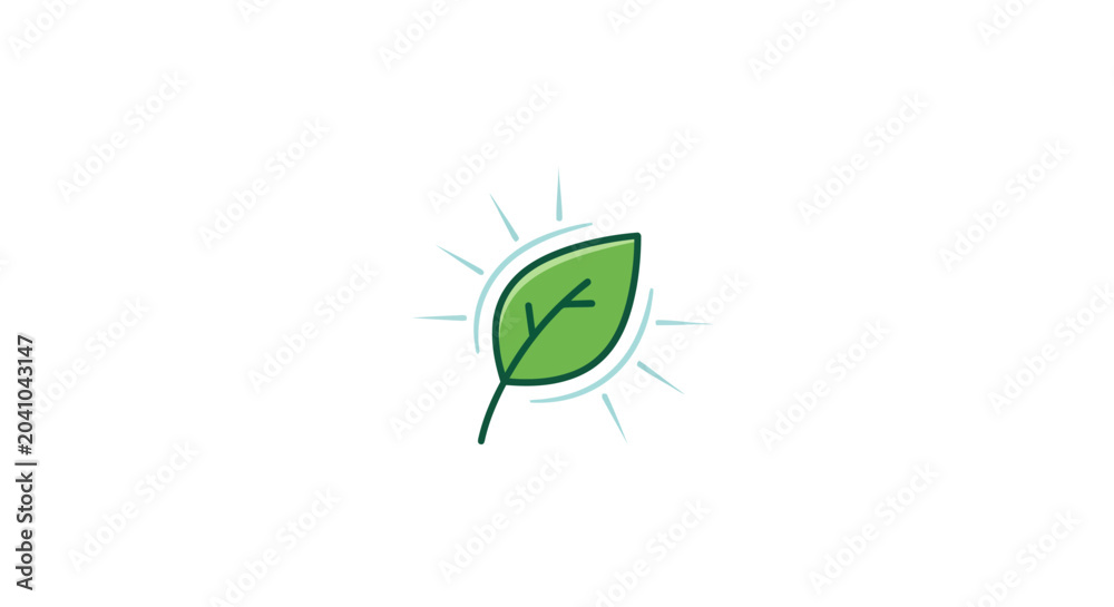 Obraz premium Green leaf with sun rays shining.