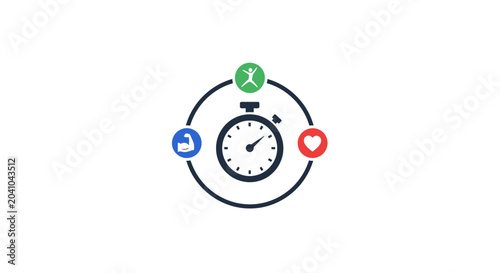 Canvastavla Stopwatch with colorful icons around.