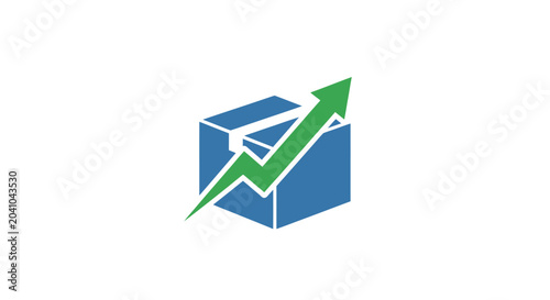 Tableau sur toile Green arrow on blue box graph.