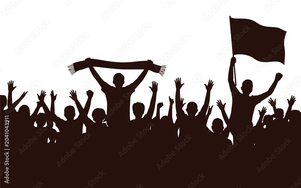 Obraz premium crowd silhouette on white background people flag