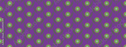 Fotografia Elegant seamless floral pattern featuring repeating green stylized flowers with elongated leaves arranged in a symmetrical geometric layout