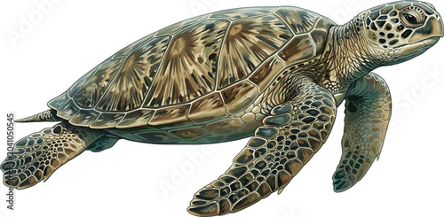 Obraz na płótnie Beautiful realistic loggerhead turtle underwater reptile flat vector graphic, ex