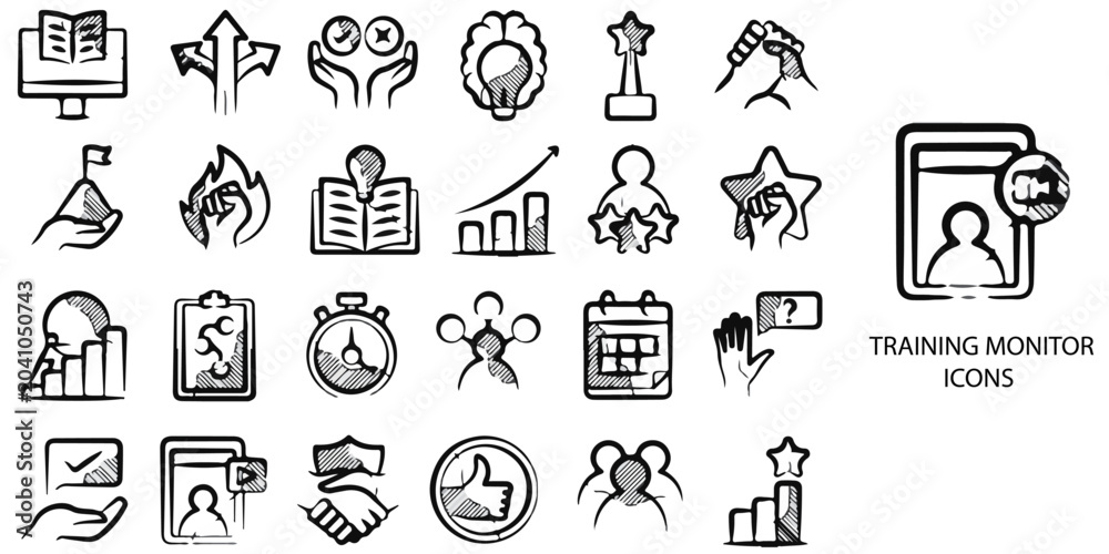 Fototapeta premium Training Monitor simple concept 24 Grew color icons set .Vector illustration.