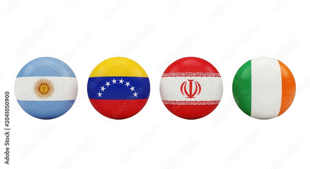 Naklejka premium Set of four round balls with national flags of world countries isolated on transparent background