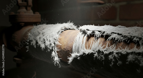 Damaged Asbestos Pipe Insulation with Frayed Fibers and Airborne Dust in Dark Basement Concept for Toxic Exposure Risk Health Hazards and Professional Remediation