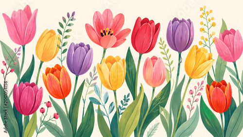 Colorful Tulip Flower Illustration Background