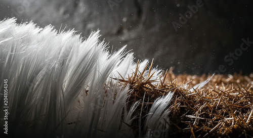 Macro View of Hazardous White Chrysotile Asbestos Fibers with Toxic Airborne Dust Particles Illustrating Health Risks Mesothelioma Danger and Professional Abatement