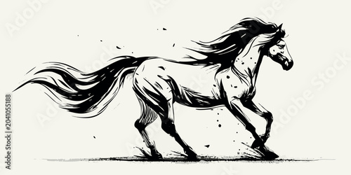Konstfotografi galloping horse artistic ink wash illustration animal equine running wildlife dr