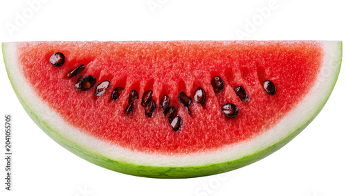Tableau sur toile Juicy watermelon slice with black seeds and white rind