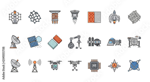 Foto Various satellite and satellite dish icons.