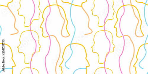 continuous line art human profiles seamless pattern silhouette repeating design graphic illustration