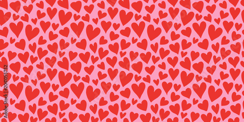 Photos scattered red hearts on pink background seamless pattern heart shapes romantic d