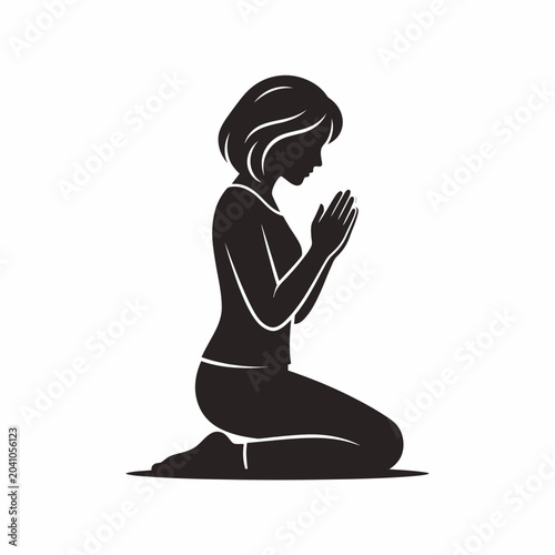 Tableau sur toile Woman in prayer silhouette illustration.