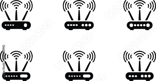 Canvas-taulu Six distinct WiFi router icons with signal waves emitting from antennas against