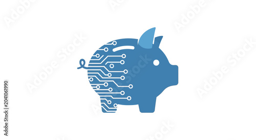 Fotografia Blue piggy bank with circuit board.
