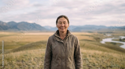 Emotional Resilience: Person standing calmly in open natural landscape
