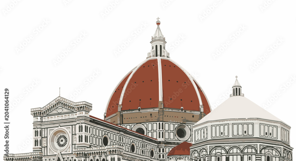 Fototapeta premium A prominent terracotta-tiled dome dominates the center of this architectural illustration