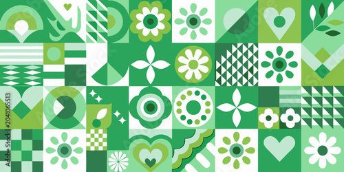 Tableau sur toile complex geometric patchwork pattern in various green shades shapes design abstra