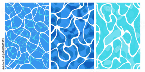 three panels of abstract water ripple textures on white background texture blue