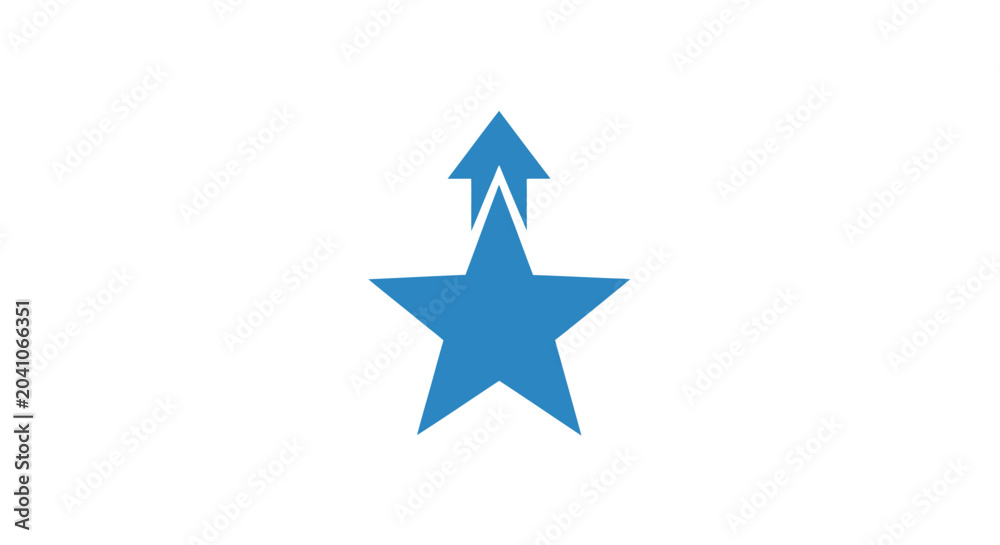 Obraz premium Blue star with two arrows pointing up.
