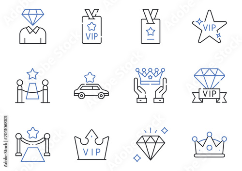 Foto VIP Membership and Premium Access Line Icons Set VIP Badge, Luxury Member, Exclu