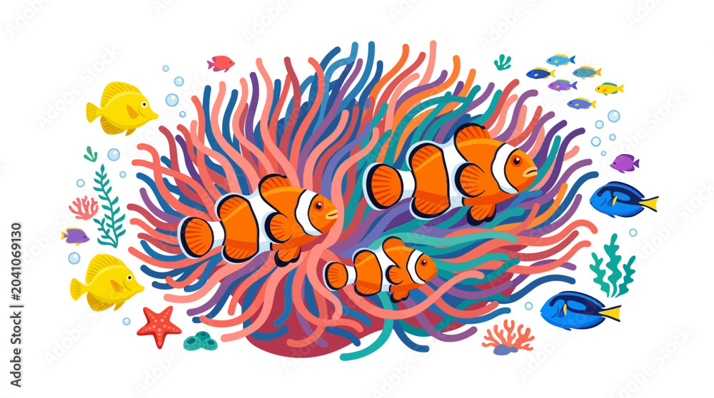 Fototapeta premium Orange fish anemone sea creature marine.