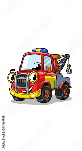 Cheerful Cartoon Tow Truck Smiling on White Background