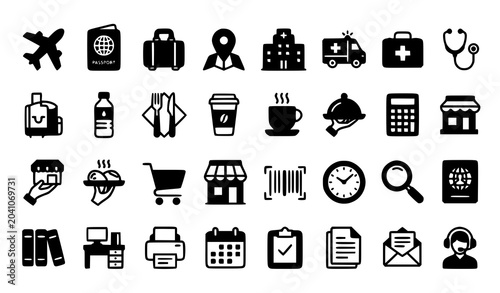 Konstfotografi Professional Web Interface Icons for Travel Healthcare Food Retail and Office Se
